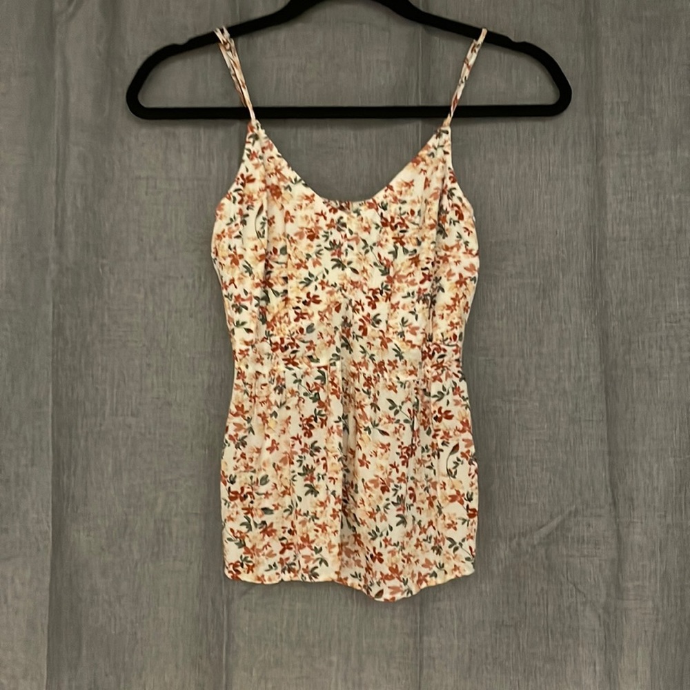 White with floral shirt with spaghetti straps